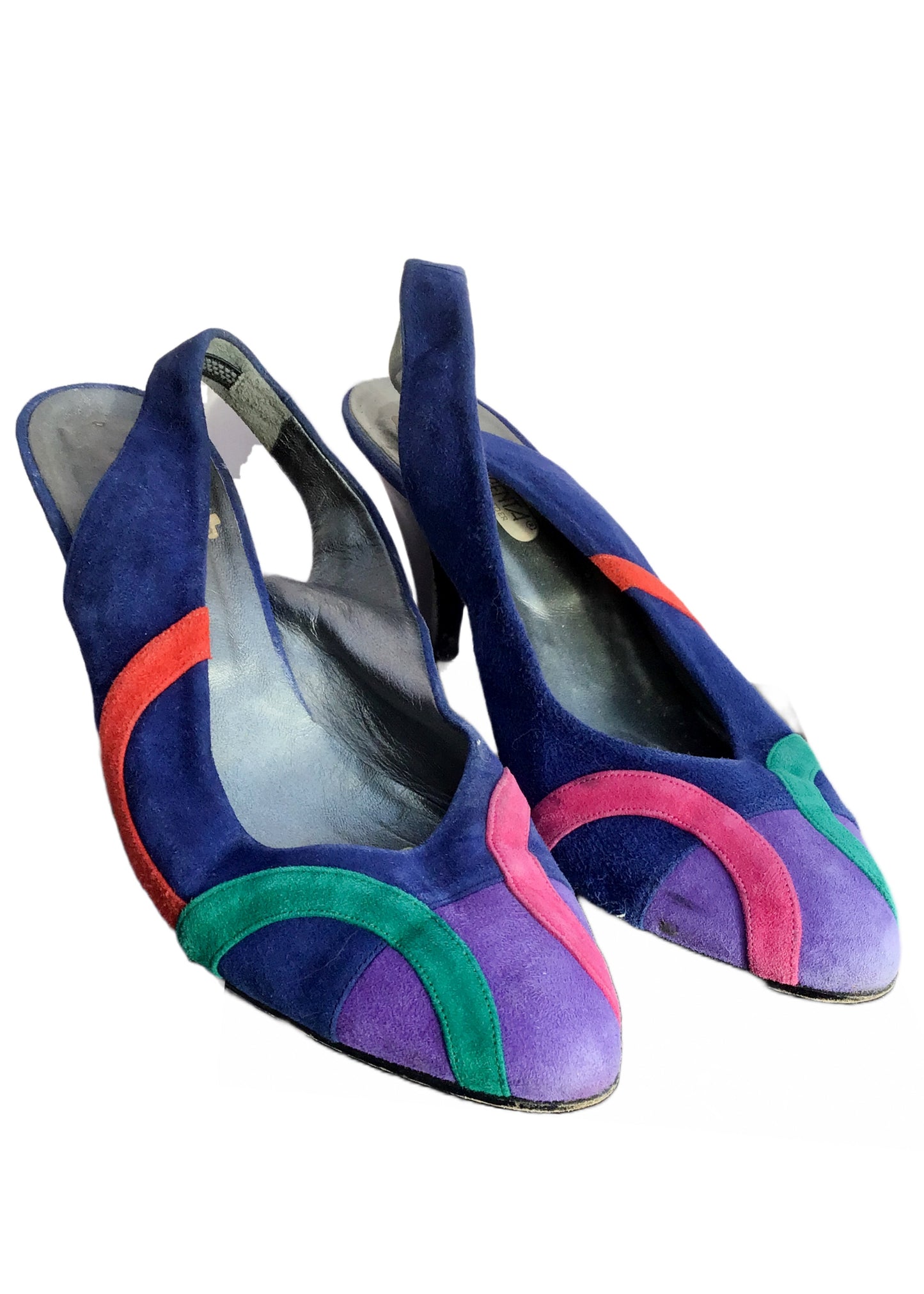 Vintage 80s Blue Suede Slingback Sandals Shoes • size 39