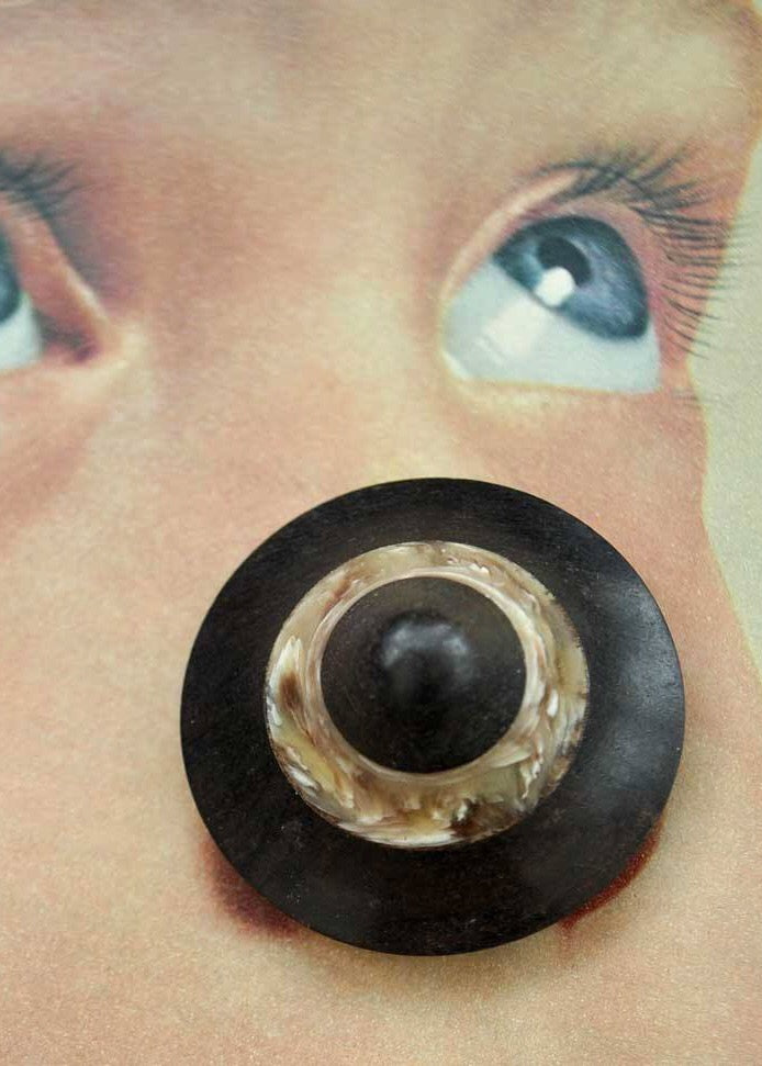 1940s Vintage Large Wood Galalith Plastic Button