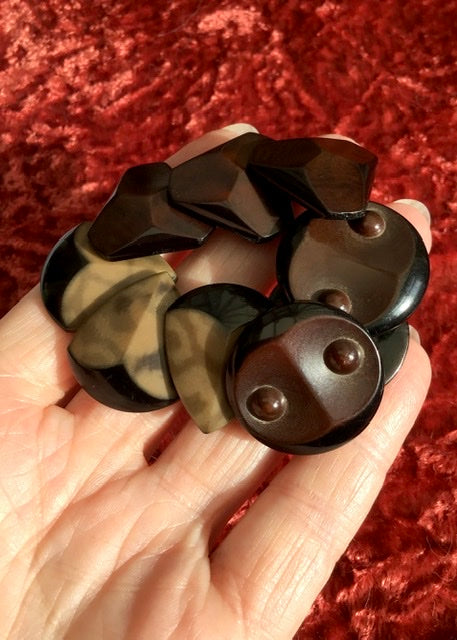 3 Sets of 3 1940s Vintage Brown Bakelite Buttons