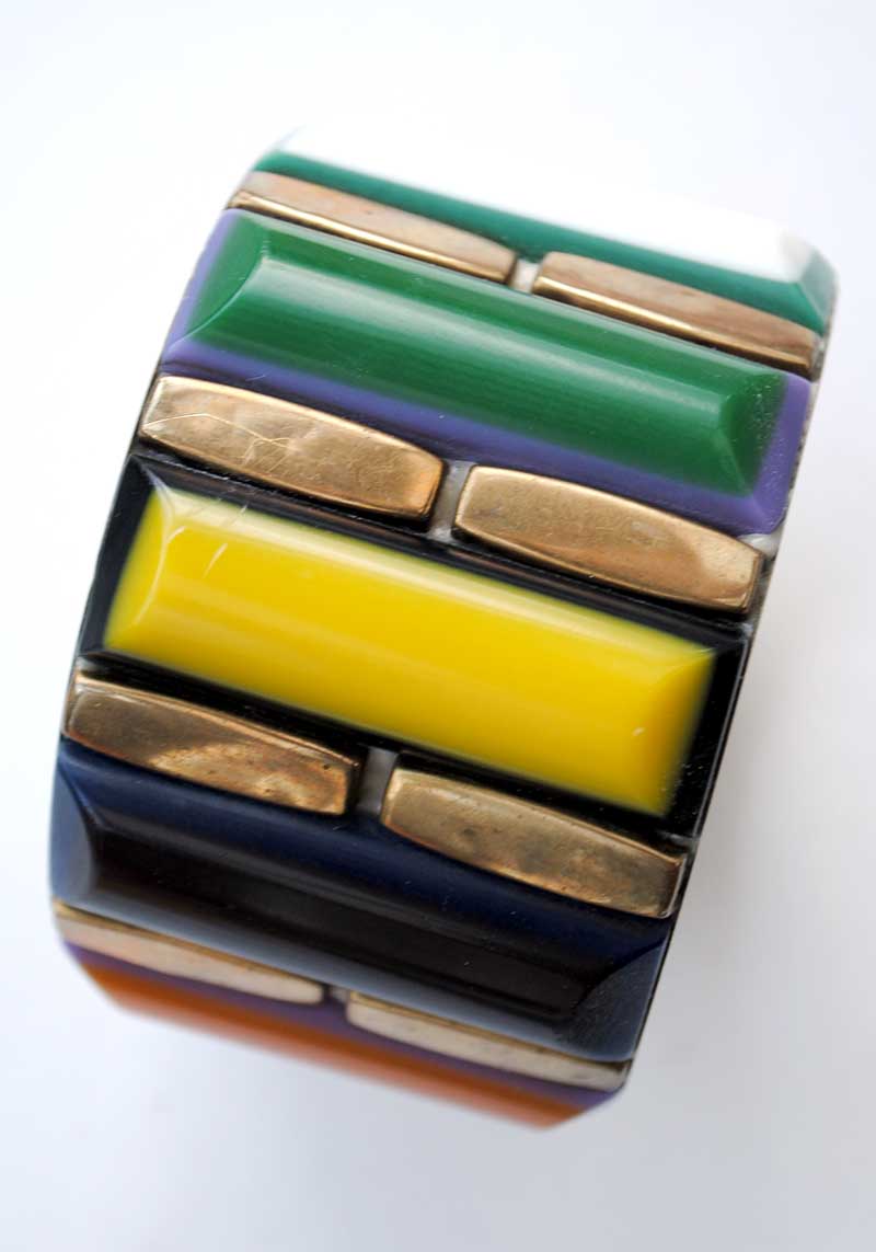Large Chunky Brass with Multicoloured Resin Laminate Bangle