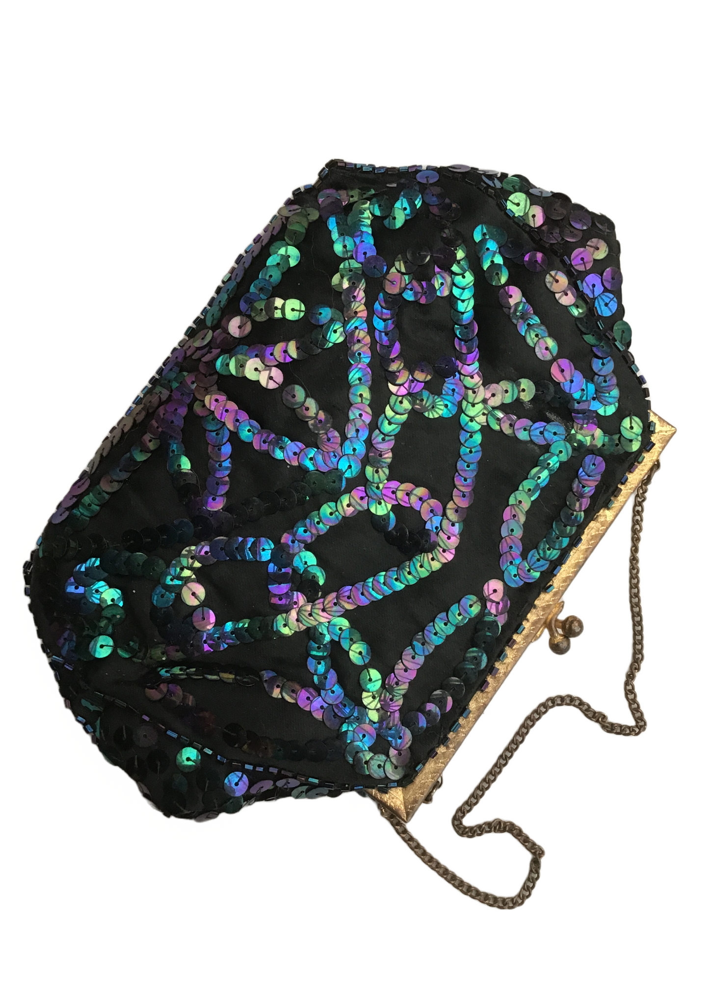 1930s Vintage Deco Iridescent Sequin Evening Purse • Frame • Flapper Bag