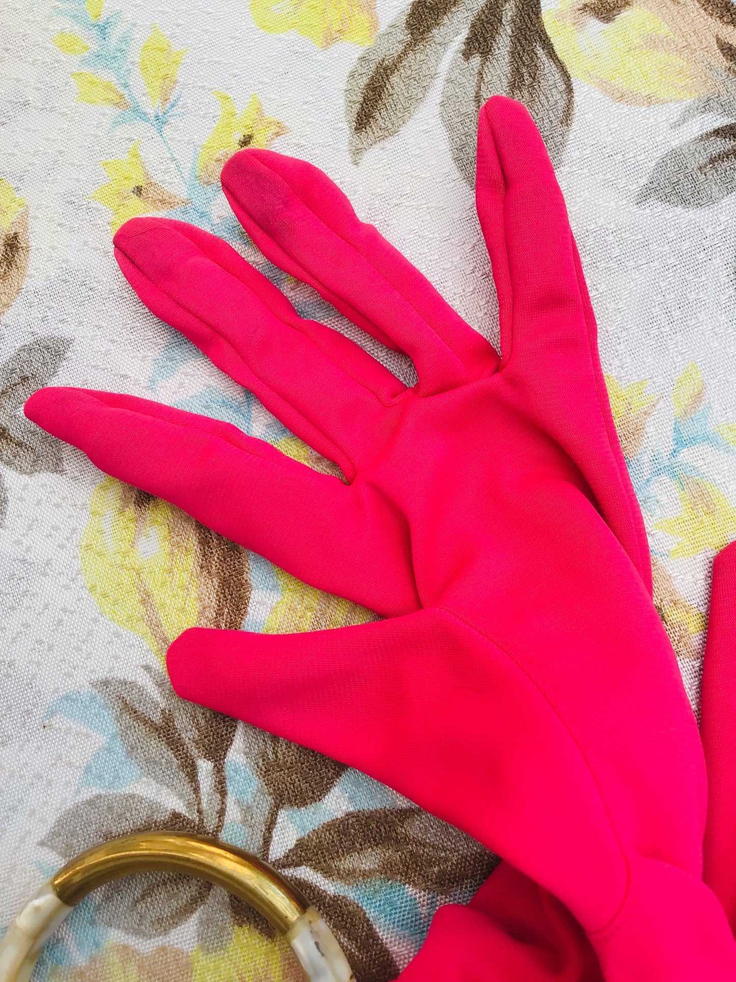 1950s Vintage Hot Pink Ruched Cocktail Gloves • 6.5