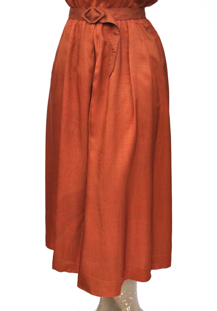 1940s Vintage Copper Silk Shirtwaister Dress • Summer Tea Dress