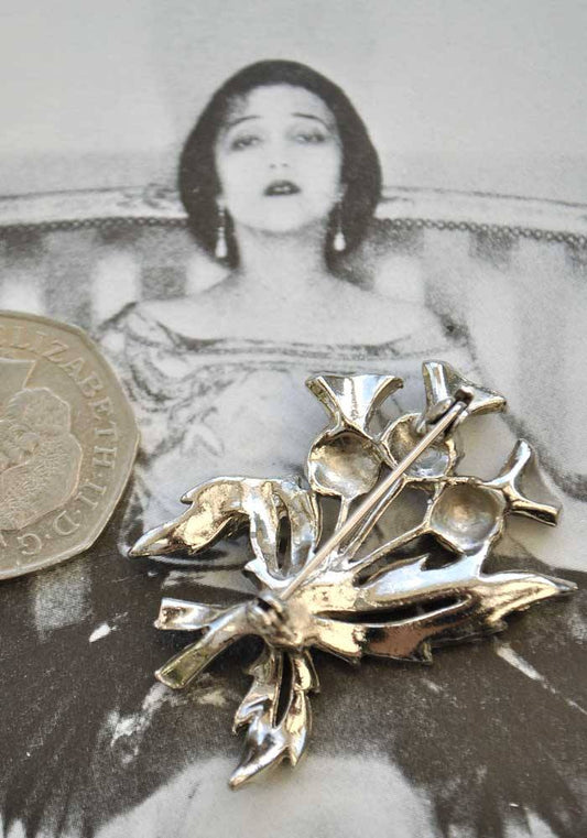 1950s Vintage Marcasite Thistle Brooch Pin