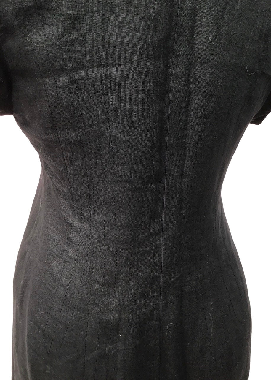 1980s Black & Red Linen Vogue Wiggle Shift Dress