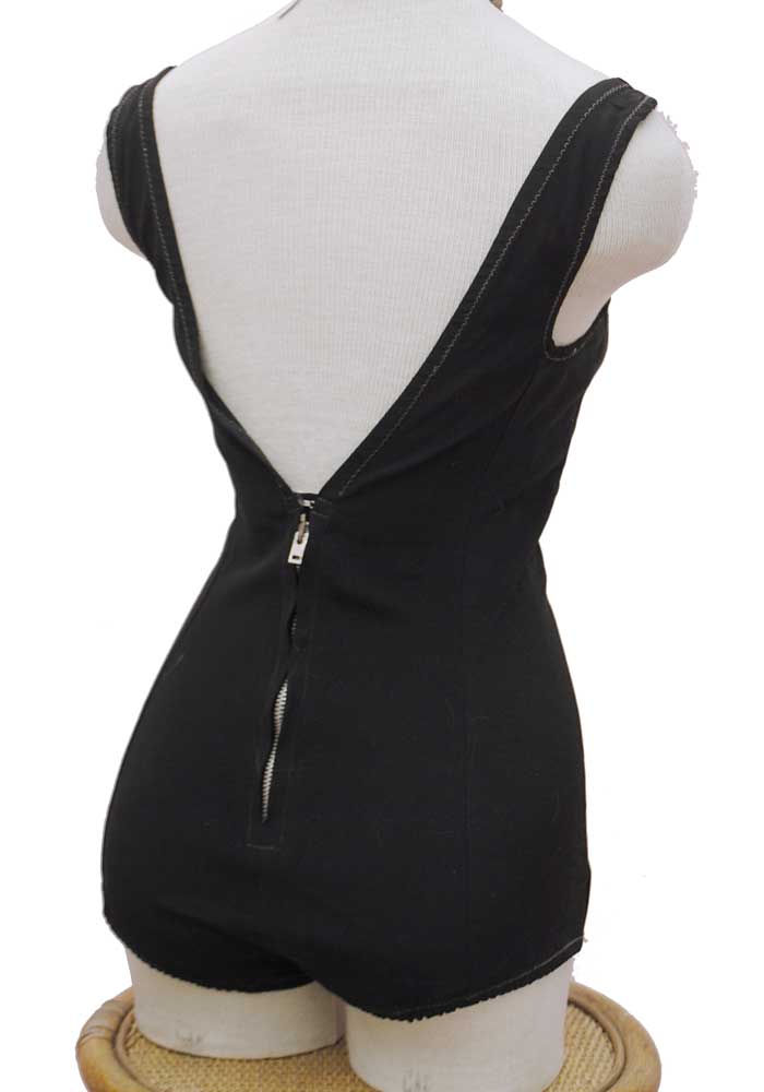 Vintage 50s Black Structured Skirted Swimsuit • Zipper Fastening