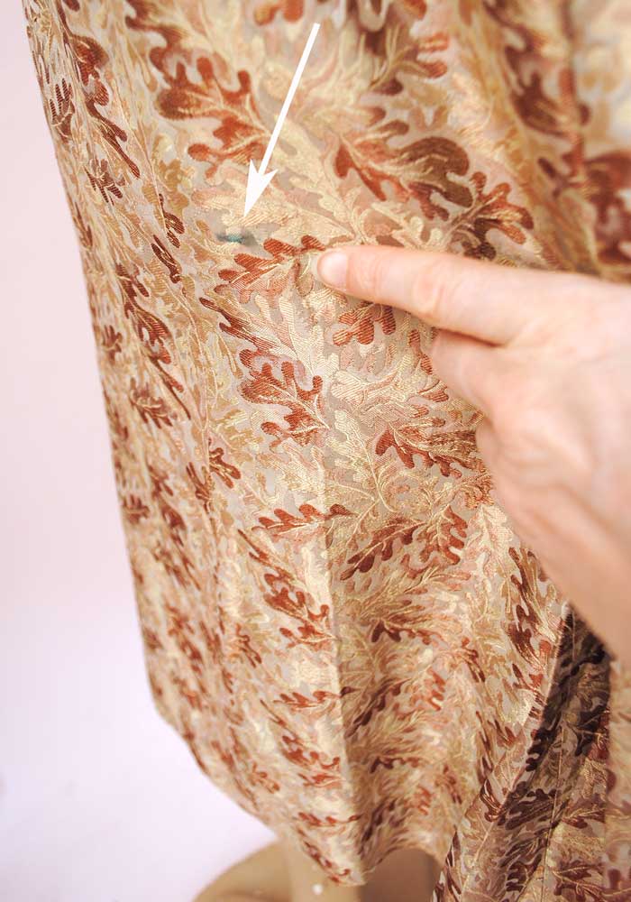 1940s Vintage Beige Silk Brocade Cocktail Dress with Oak Leaf Design