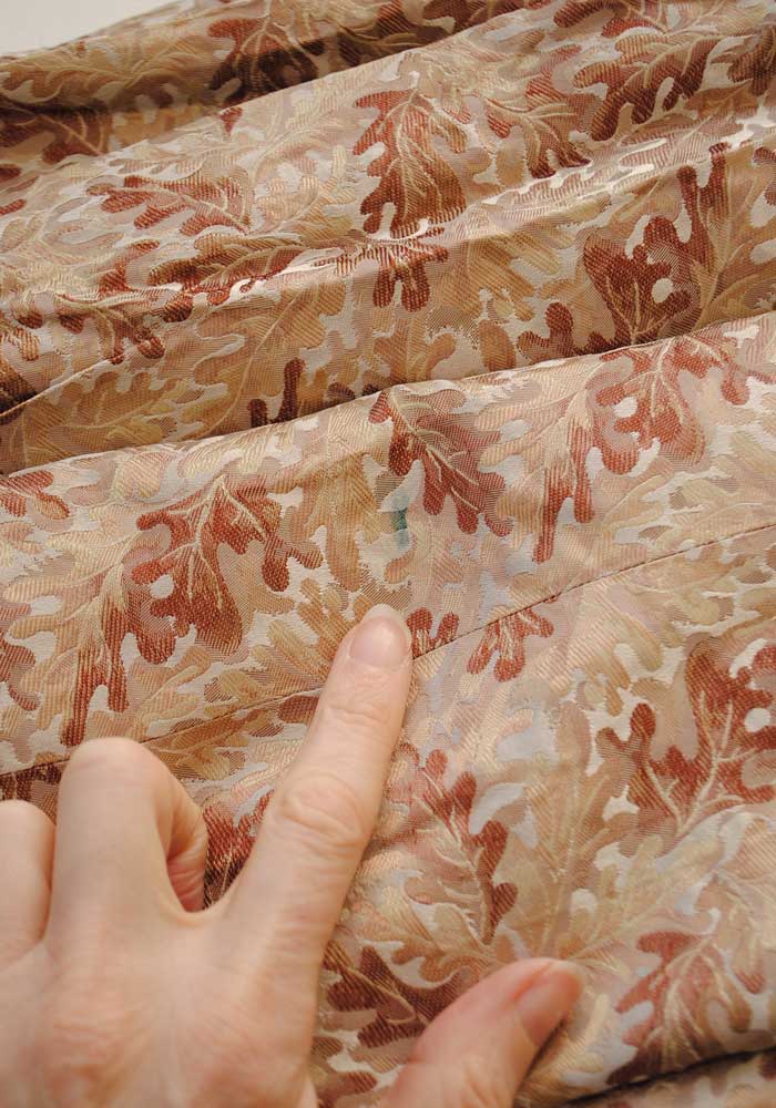 1940s Vintage Beige Silk Brocade Cocktail Dress with Oak Leaf Design