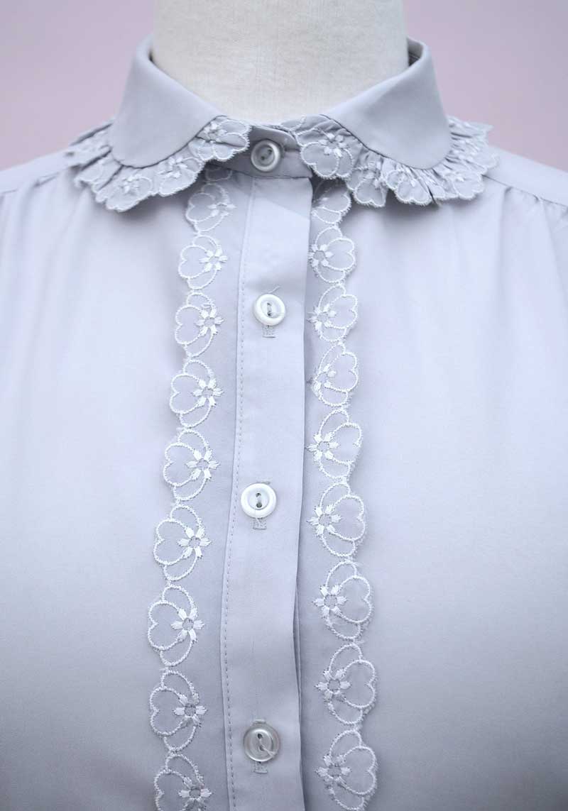 1970s Grey Long Sleeve Frilly Blouse • Secretary