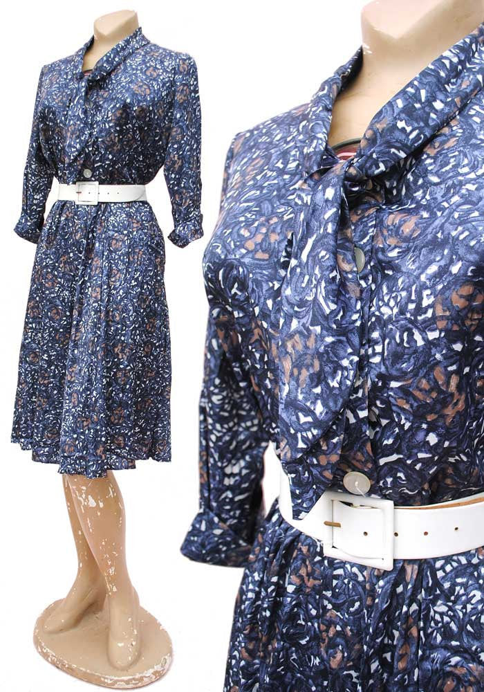 50s midcentury blue tea dress