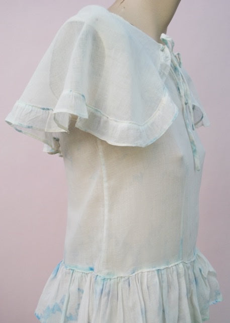 1920s Vintage Girl's Tiered Ruffle Ra Ra White Cotton Dress | Capelet