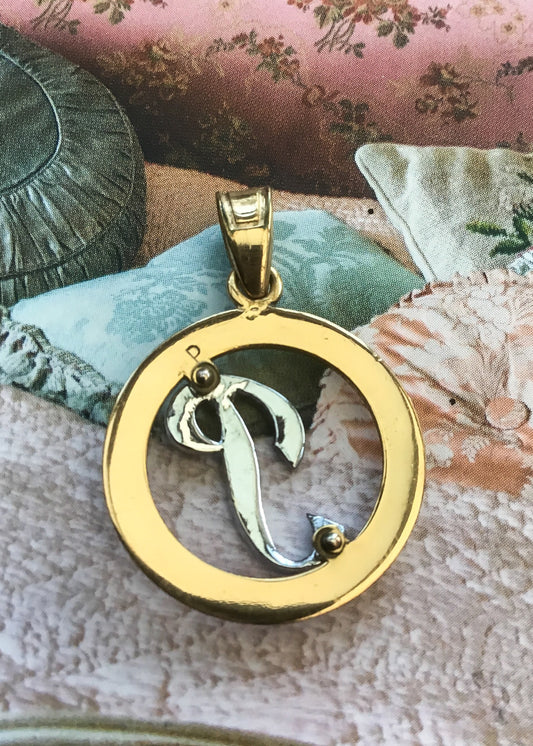 1970s Vintage Gold & Marcasite Initial Letter P Pendant