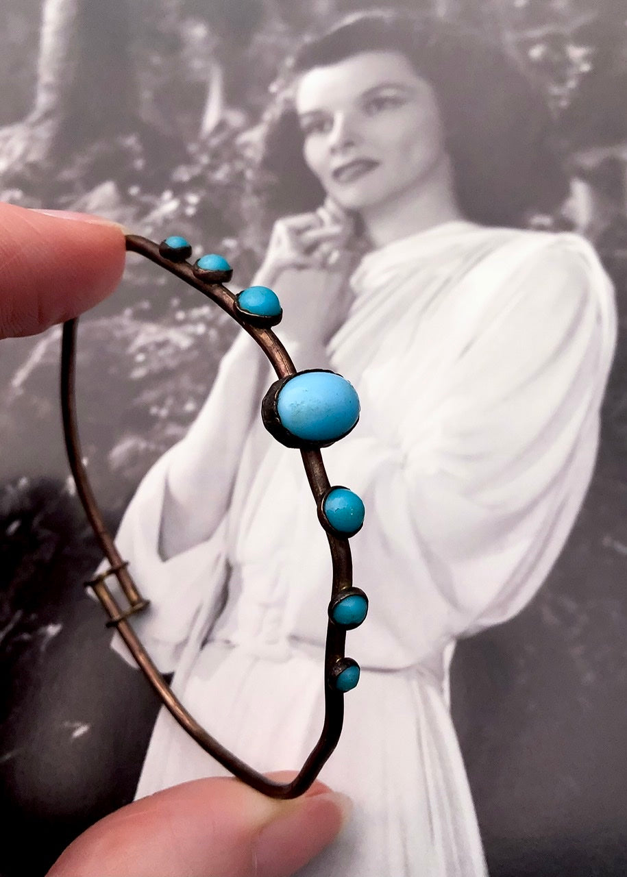 antique childrens adjustable bracelet with turquoise stones