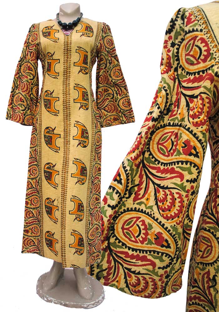 1960s Vintage Block Printed Paisley Bell Sleeve Kaftan Dress New Gen Top Notch Vintage 1960s Vintage Block Printed Paisley Bell Sleeve Kaftan Dress New Gen Top Notch Vintage