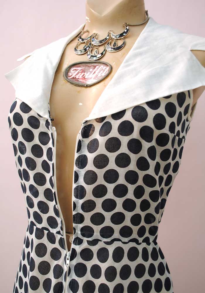 1970s Vintage Blue Polka Dot Maxi Dress • Wide Lapels • Zip Front Polly Peck