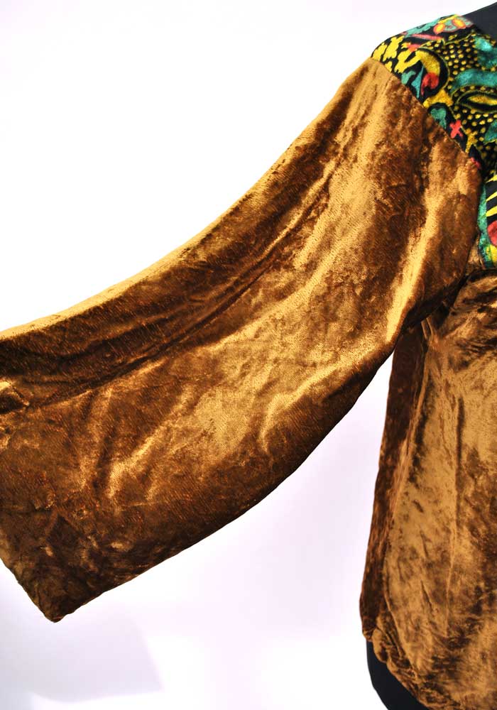 Vintage 60's Caramel Panne Crushed Velvet Smock Top • Boho