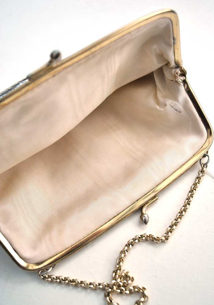 1960s Vintage Gold Foil Evening Purse Handbag with Chain Strap Handle