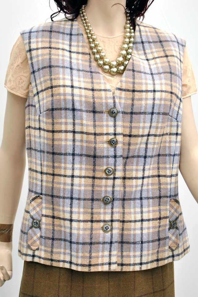 60s vintage classic wool tweed womens's waistcoat, gilet, country clothing.