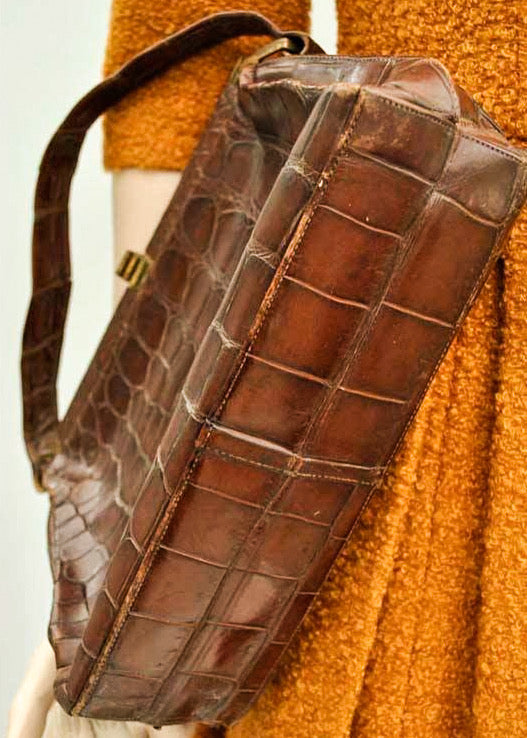 1940s Vintage Crocodile Handbag • Brass Clasp