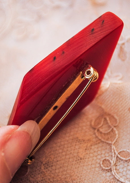 Chunky Red Diamond Cut Perspex Brooch
