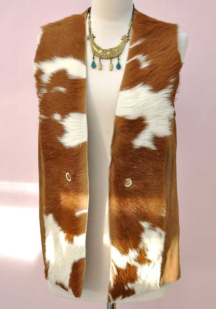 Original vintage deerskin gilet, jerkin waistcoat with real deer hide