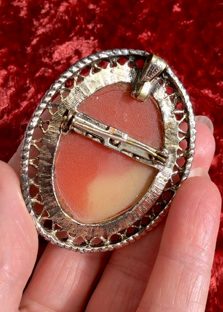 Vintage Celluloid Cameo Brooch Pendant