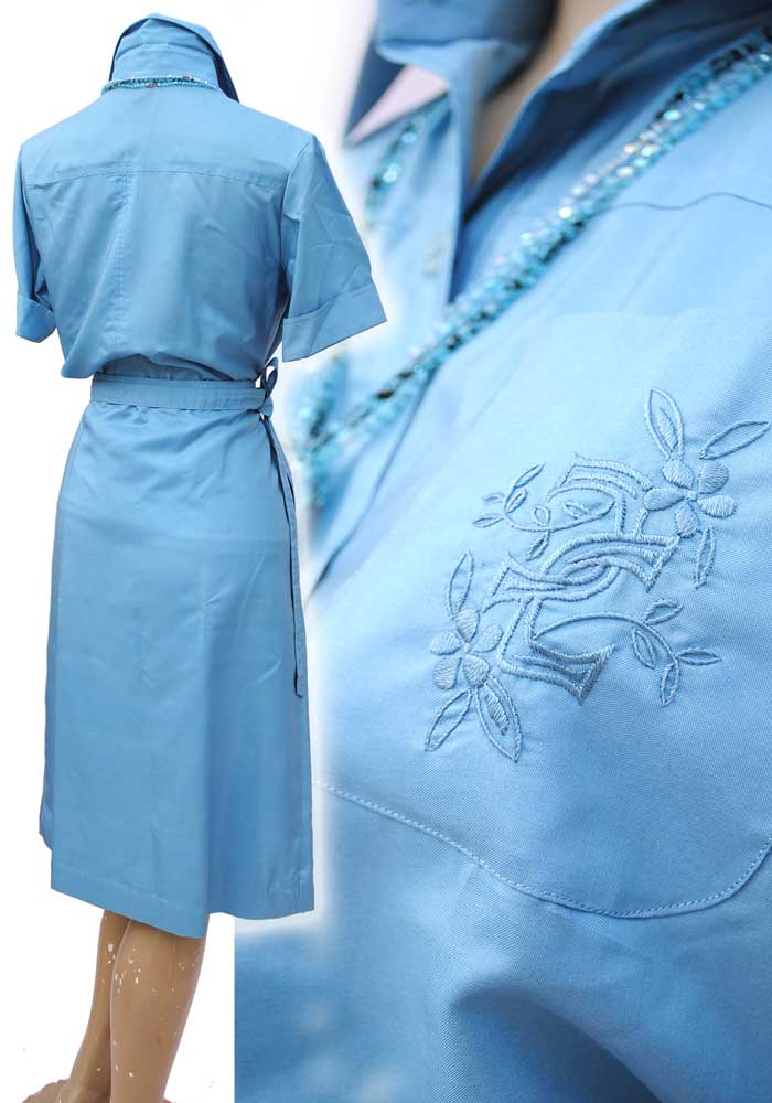 bespoke made baby blue silk two piece skirt and blouse set