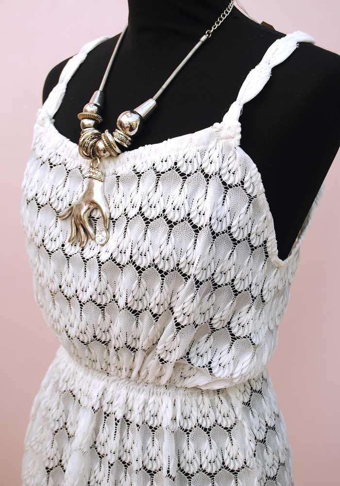 1980s White Stretch Lace Mini dress • Sheer Crochet Sun Dress