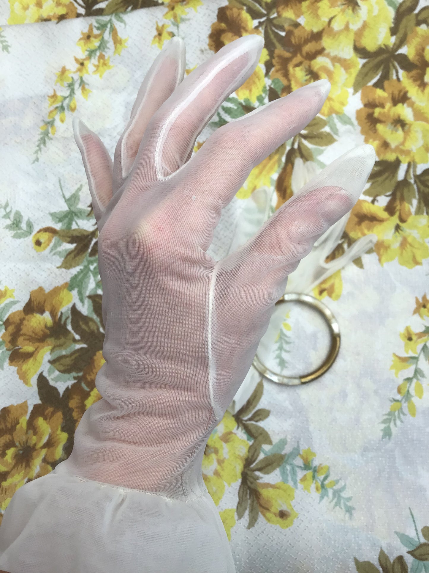 Sheer vintage white see thru gloves for wedding or retro revival