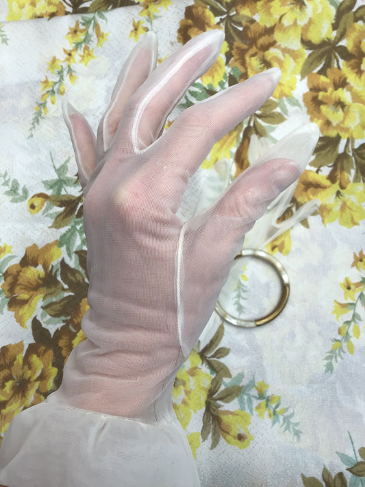 Sheer vintage white see thru gloves for wedding or retro revival