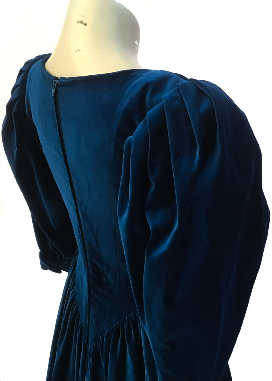 1980s Blue Vintage Velvet Droopy & Browns Victoriana Balloon Sleeve Dress | by Angela Holmes