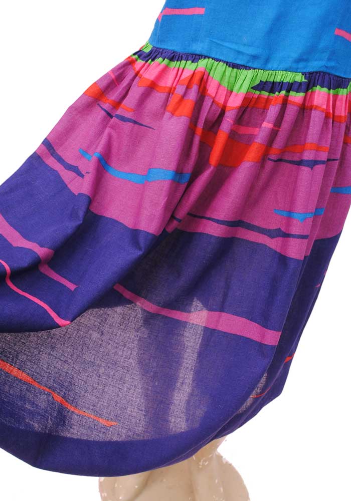 1980s Vintage Gauze Cotton Turquoise Purple Strappy Sun Dress • Monsoon