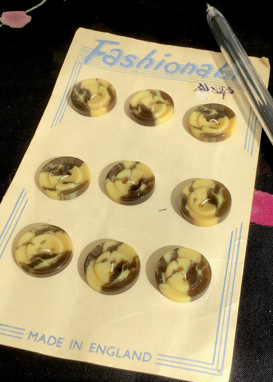 1940s Carded Swirly Brown Plastic Buttons