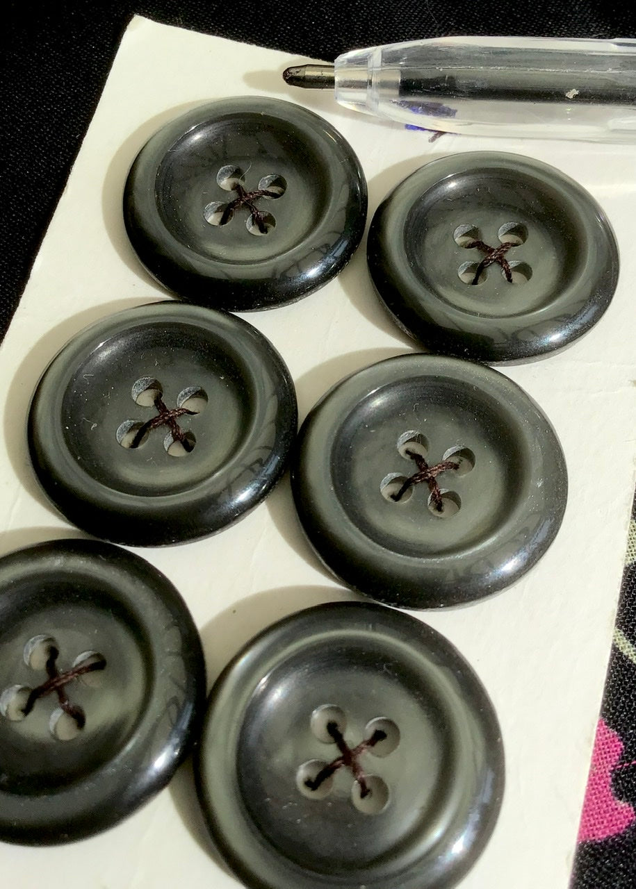 Six Grey Vintage Deadstock Carded Plastic Buttons