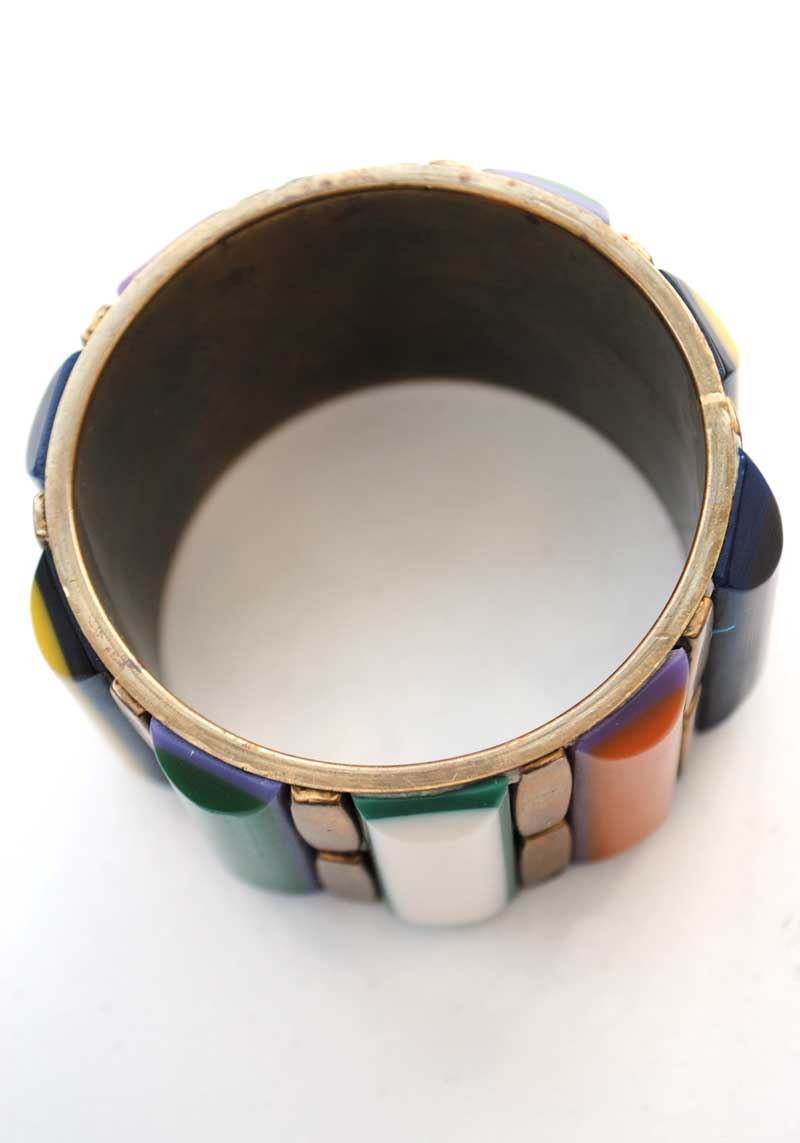 Large Chunky Brass with Multicoloured Resin Laminate Bangle