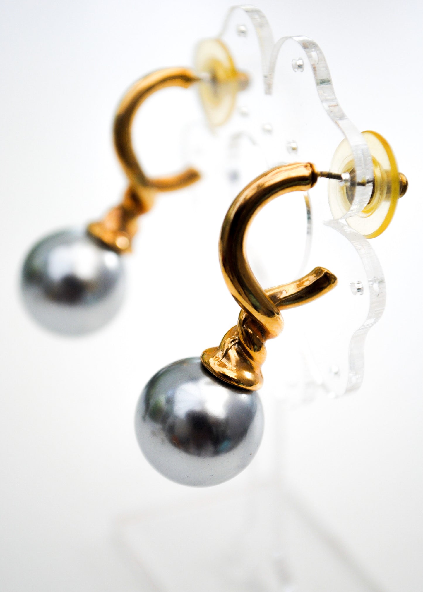 vintage 80s grey pearl statement earrings