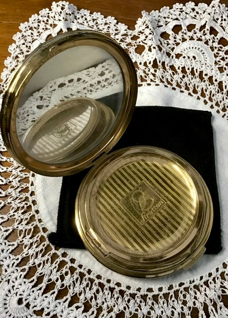Black Enamel & Marcasite Flowers Vintage Stratton Powder Compact