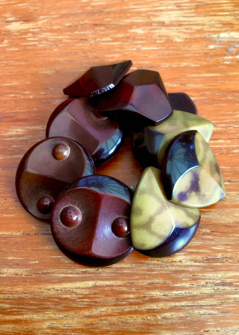 3 Sets of 3 1940s Vintage Brown Bakelite Buttons