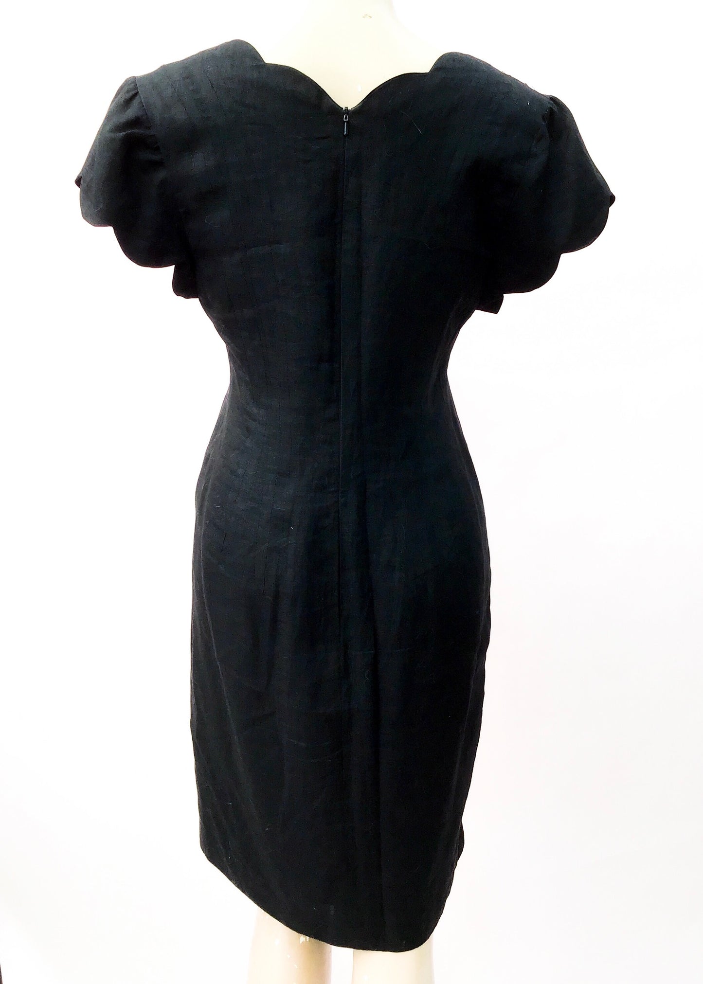 1980s Black & Red Linen Vogue Wiggle Shift Dress