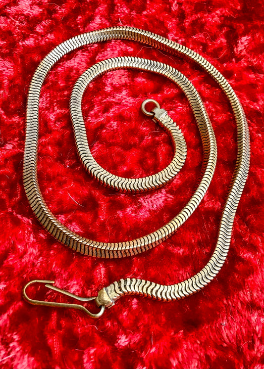 vintage 30s brass albert chain for a pocket watch, in a square shape snake chain.