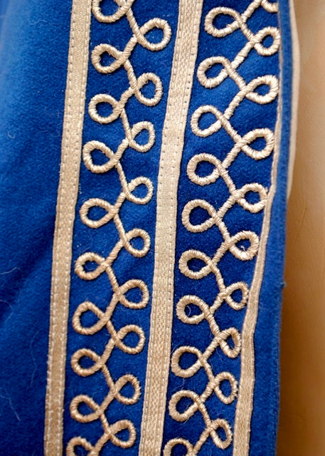 1960s Vintage Blue Cashmere Hooded Cloak | Metallic Embroidery