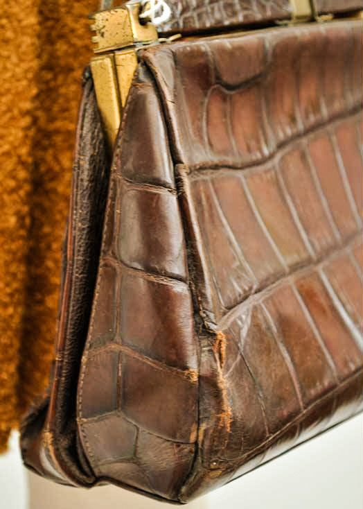 1940s Vintage Crocodile Handbag • Brass Clasp