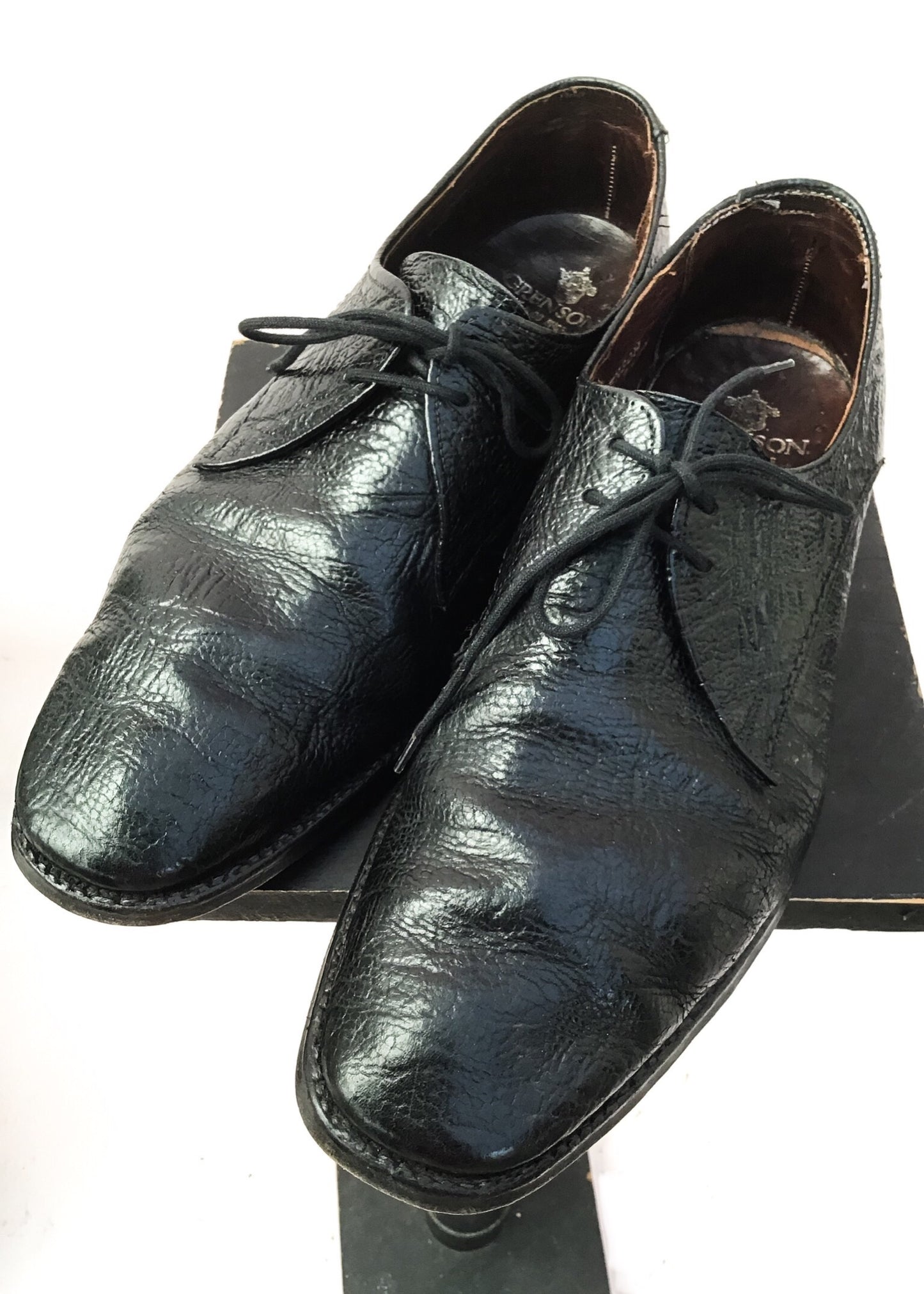 Men's Black Antelope Leather Lace Up Leather Shoes by Grenson • Size UK 8.5