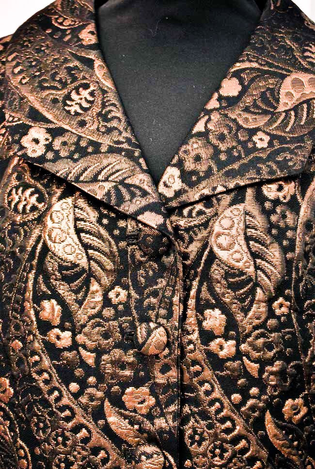 1960s Vintage Bronze Copper and Black Textured Brocade Top