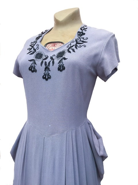 1940s Vintage Lilac Cocktail Dress with Black Bead Decorations