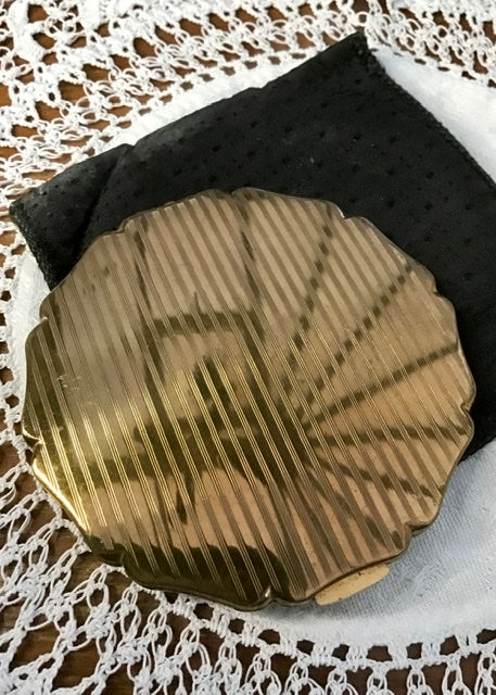 Machine Engraved Brass Vintage Stratton Powder Compact