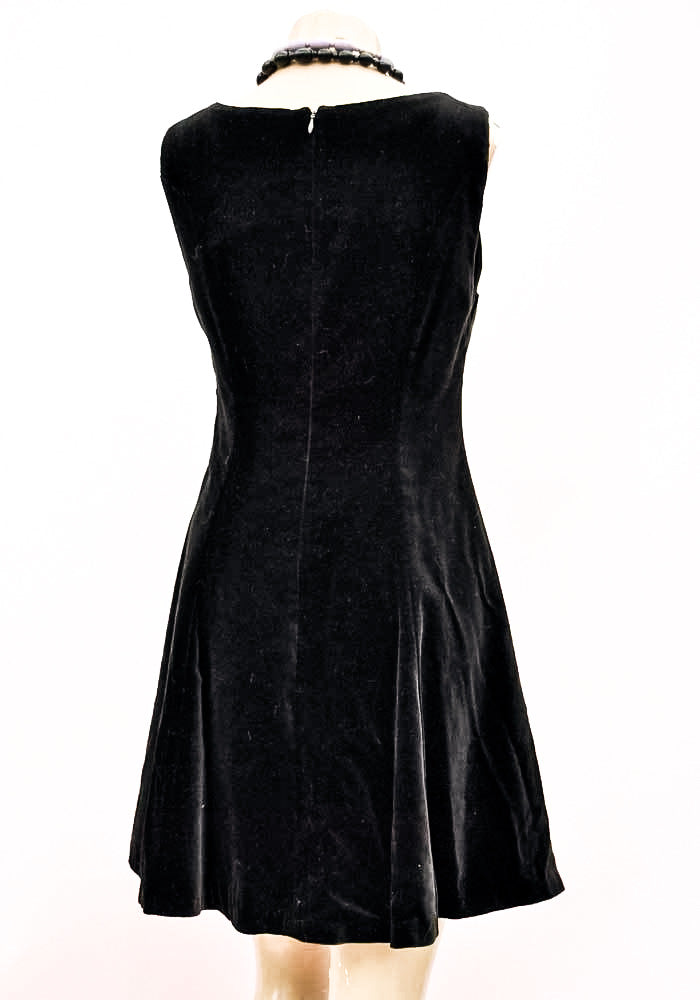 1990s Vintage Black Velvet Laura Ashley Cocktail Dress • Size 10/12