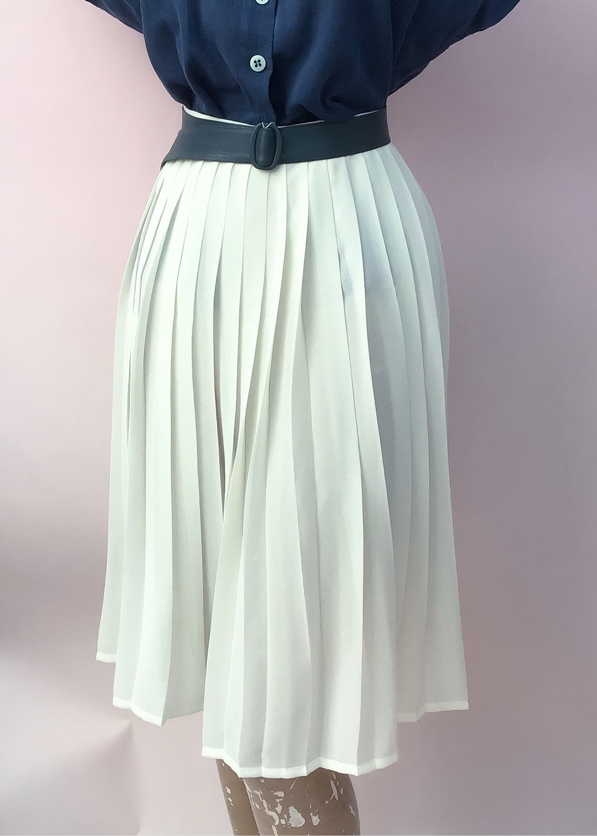 1970s Vintage Sheer Cream Pleated Sunray Skirt by M&S