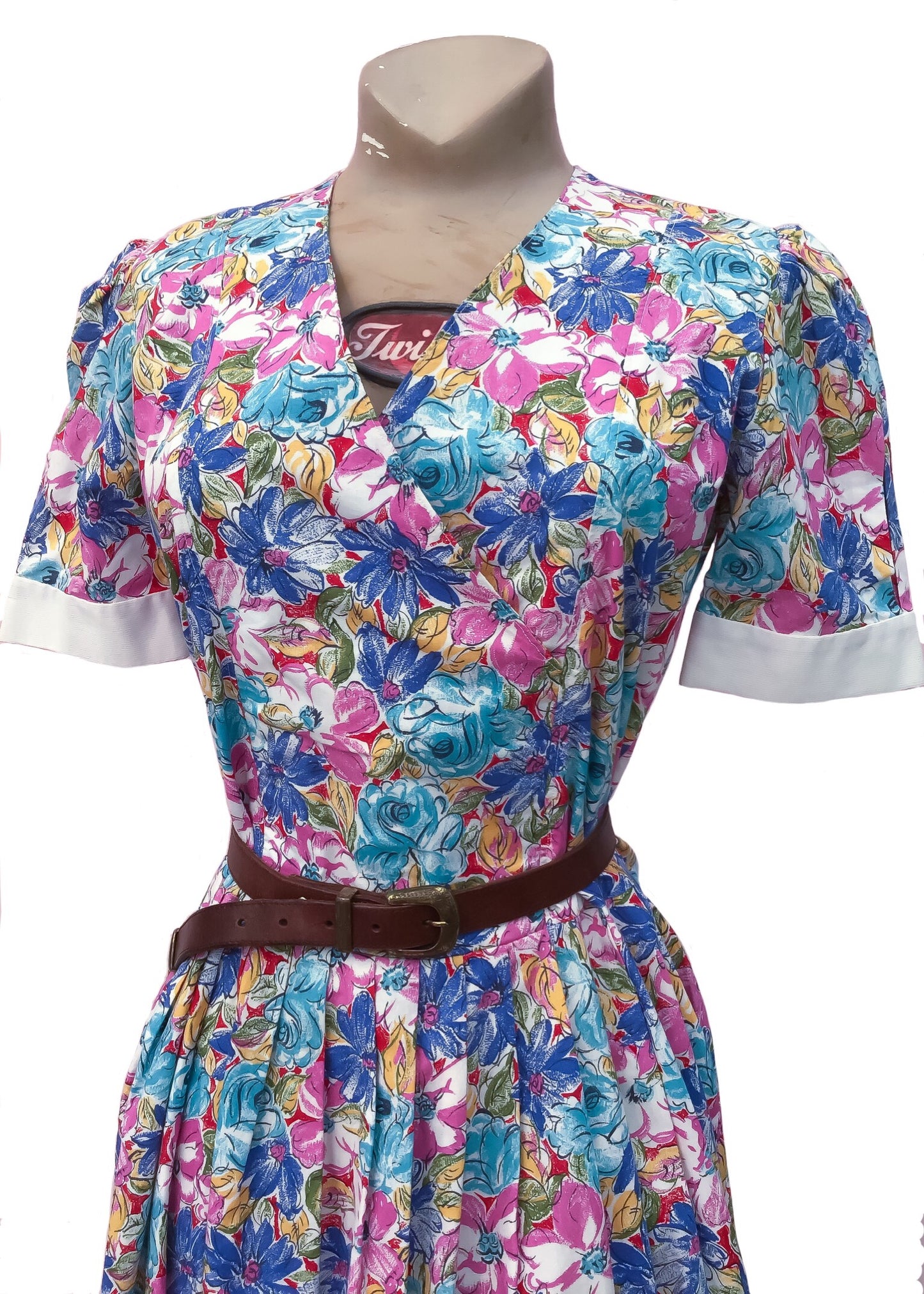 1980s Vintage Handmade Floral Cotton Short Sleeve Summer Dress