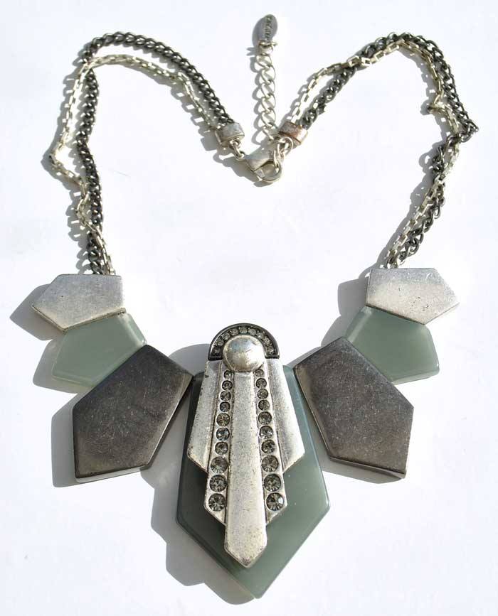 Retro Deco Inspired Hultquist Grey Resin Necklace With Diamonte Crystals